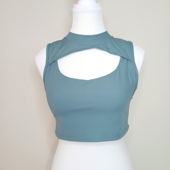 NWOT Peloton Cadent Rib Mock Neck Cutout Bra Green Size Medium - Picture 3 of 8